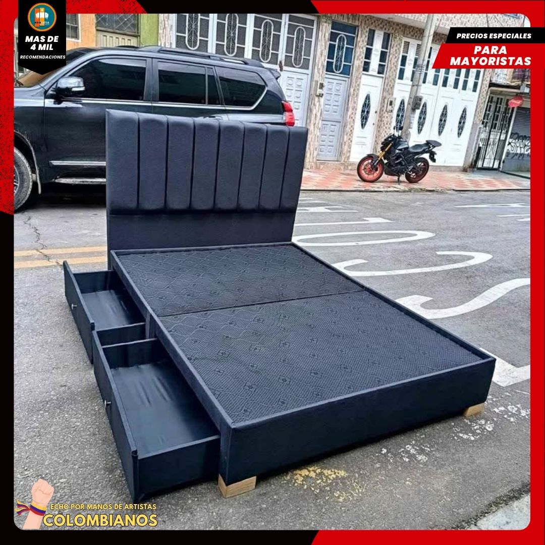 Base Cama Doble 140x190 con 2 Cajones y Espaldar Básico