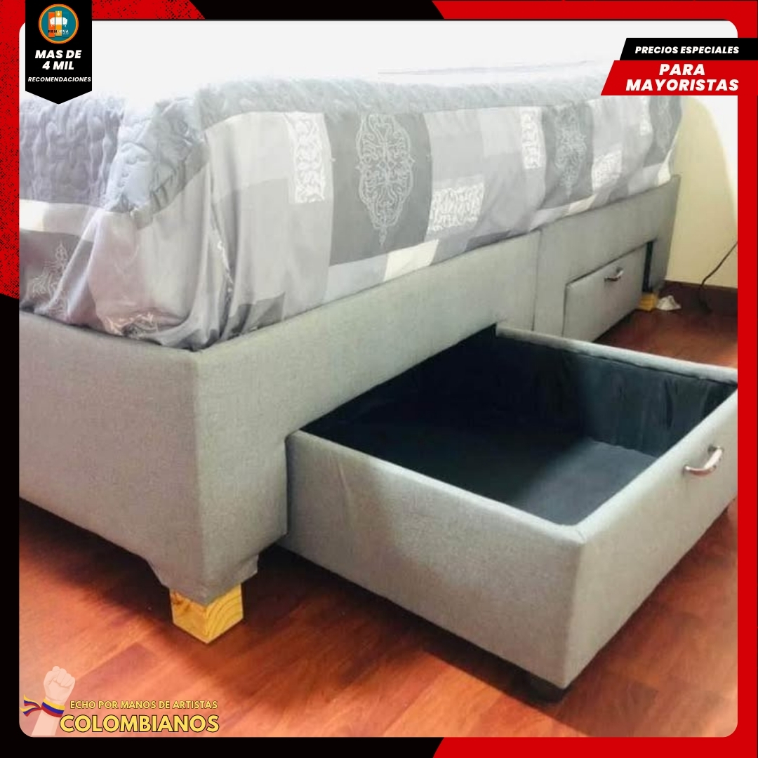 Base Cama Doble 140x190 con 2 Cajones y Espaldar con Vidrio Espejo – Diseño Moderno, Más Espacio y Elegancia Premium - Image 5