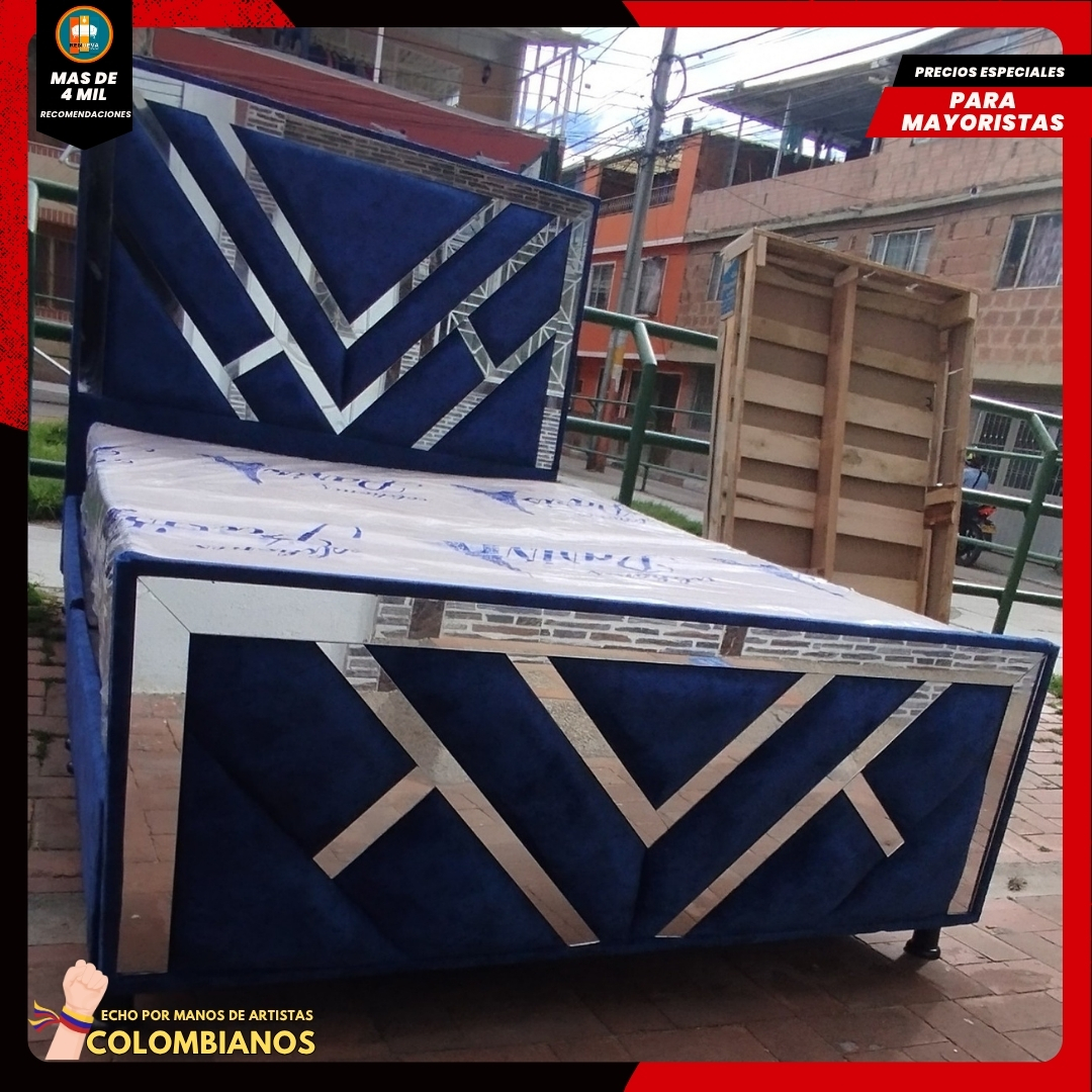 Base Cama Doble 140×190 con Espaldar y Piecero Diseño Espejo