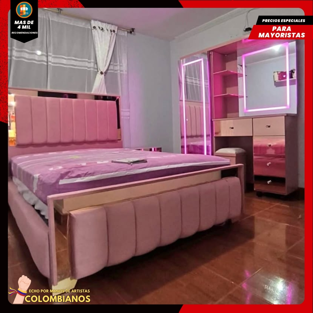Base Cama Doble 140×190 con Espaldar y Piecero Diseño Espejo