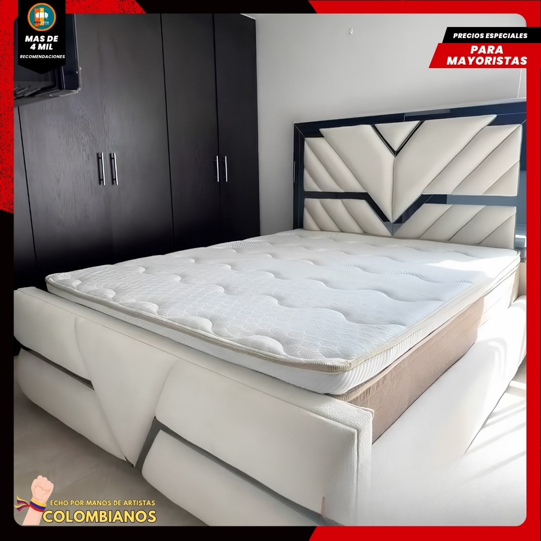 Base Cama Doble 140×190 con Espaldar y Piecero Diseño Espejo
