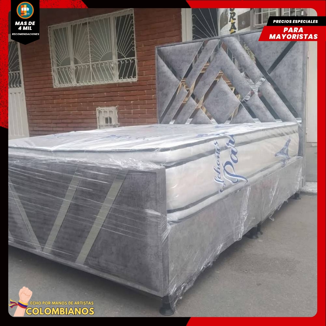 Base Cama Doble 140×190 con Espaldar y Piecero Diseño Espejo