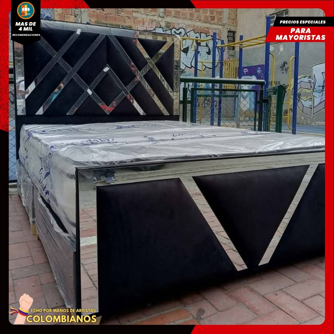 Base Cama Doble 140×190 con Espaldar y Piecero Diseño Espejo