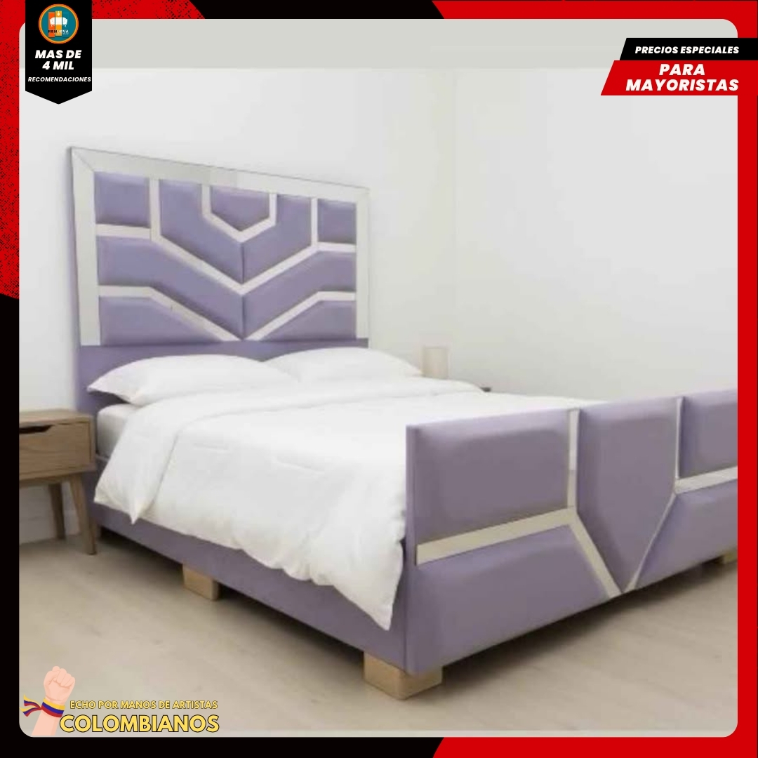Base Cama Doble 140×190 con Espaldar y Piecero Diseño Espejo