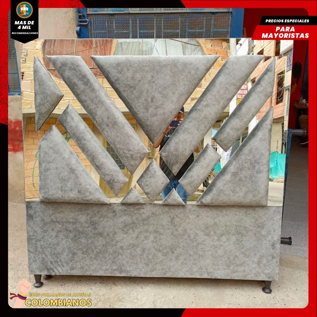 Base Cama Doble 140x190 con Espaldar en Diseño Espejo – Lujo, Elegancia y Máxima Resistencia