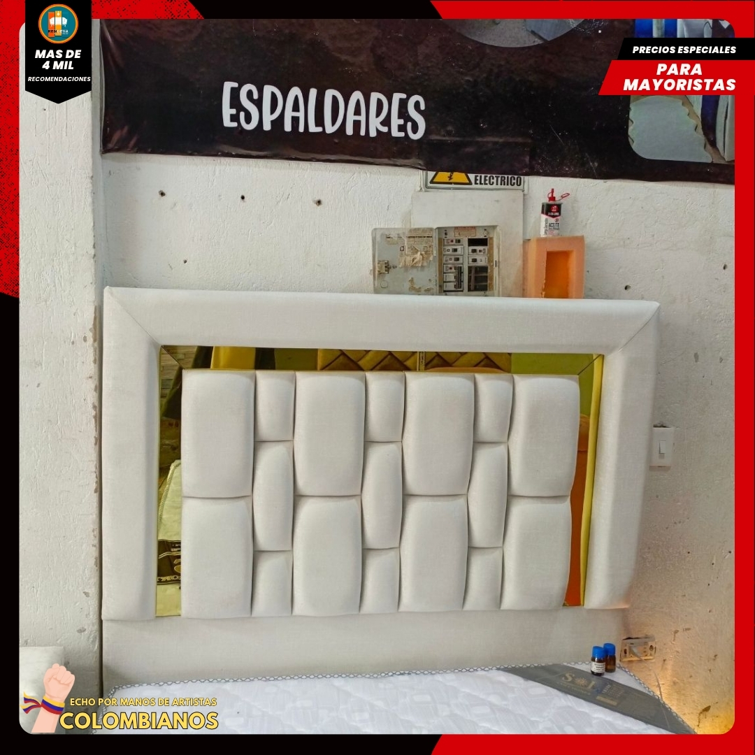 Base Cama Doble 140x190 con Espaldar en Diseño Espejo – Lujo, Elegancia y Máxima Resistencia