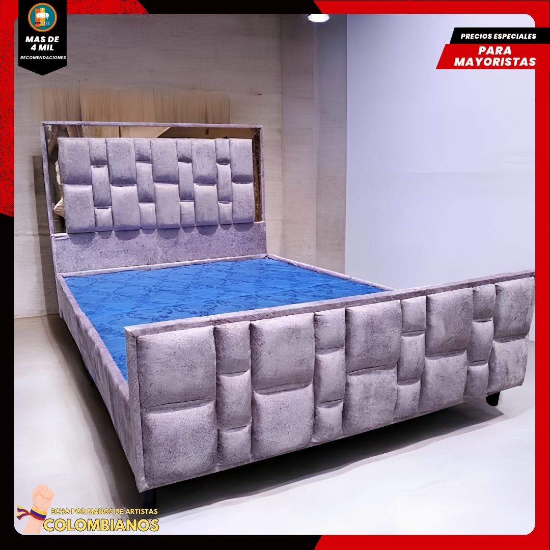 Base Cama Doble 140×190 con Espaldar y Piecero Diseño Espejo